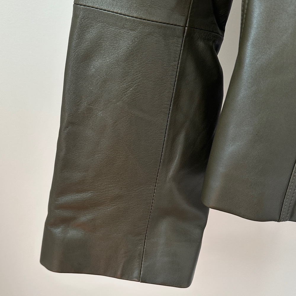Lafayette 148 New York Dark Olive Leather Lambskin Blazer - Picture 4 of 9